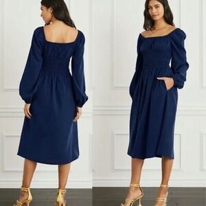 Hill House Blue Long Sleeve Square Neck Sundress